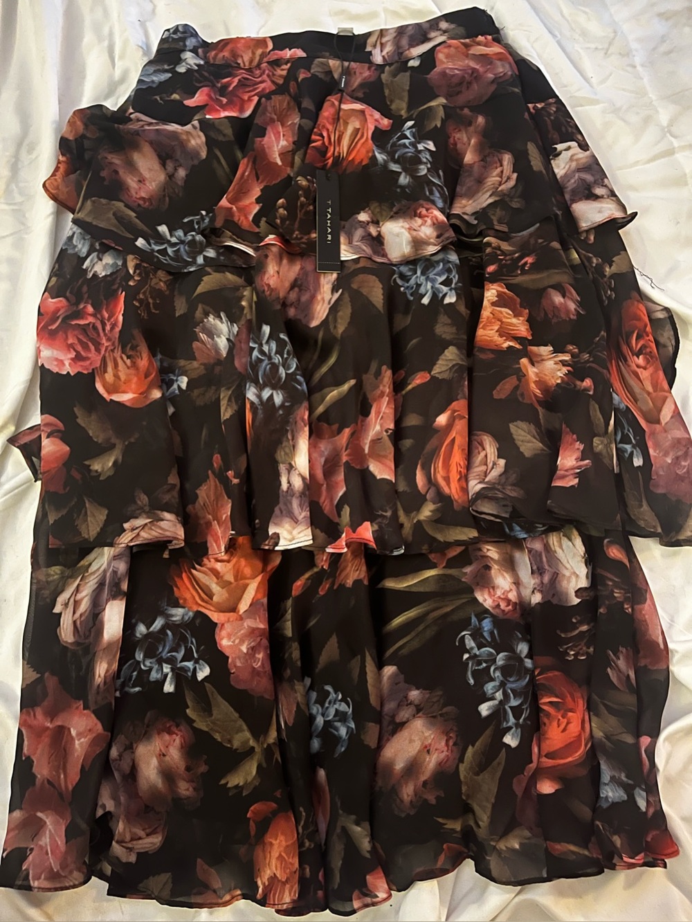 Tiered Floral Chiffon Maxi Skirt NWT Tahari M peasant cottagecore